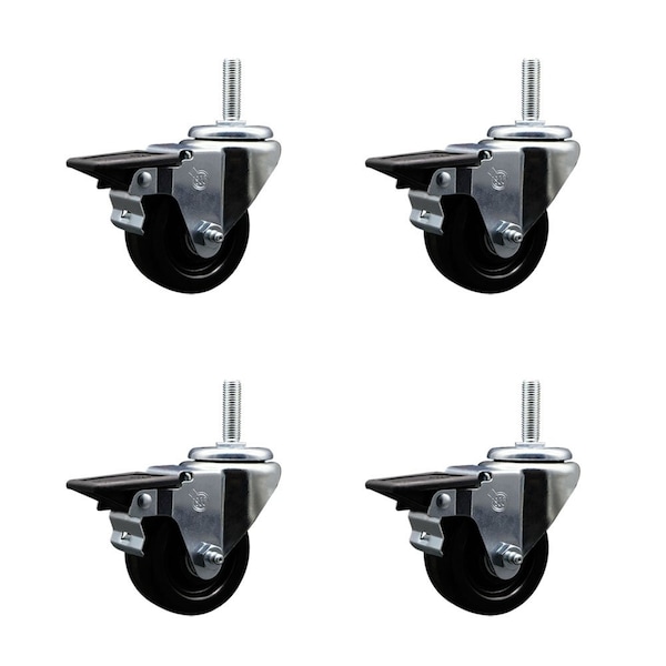 3 Inch Phenolic Wheel Swivel 58 Inch Threaded Stem Caster Set with Brake SCC
